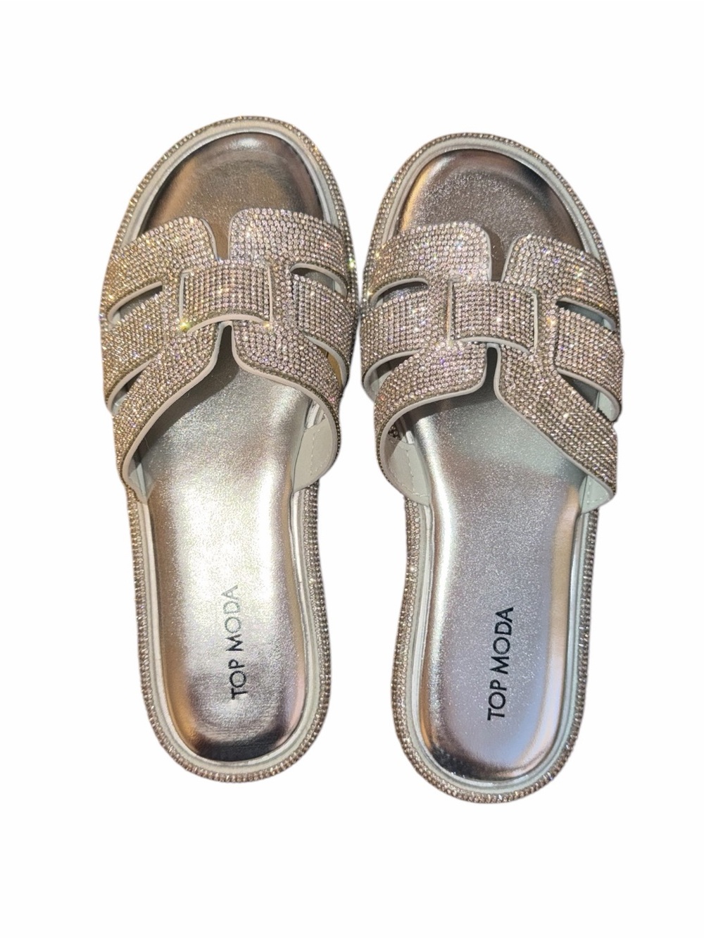 TOP MODA Silver Rhinestone Bling Slide Sandals - Picture 4 of 7